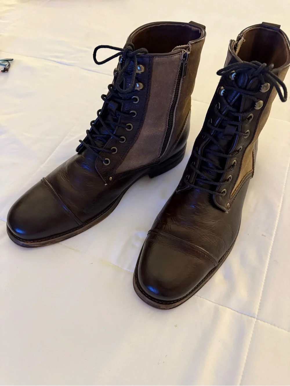 Men's Ashton Grey 2 toned Brown Leather and Lace-Up Boots-Size 12